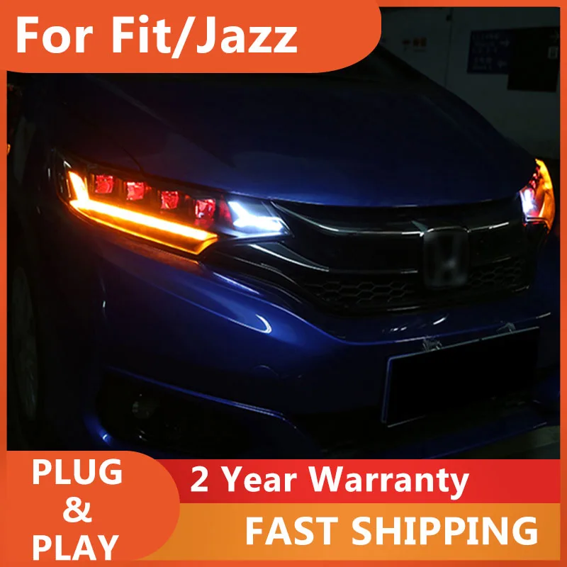 

Car Accessories for Honda Fit Jazz Headlamp 2014-2018 Jazz Headlight DRL Turn Signal Low High Beam Projector Lens