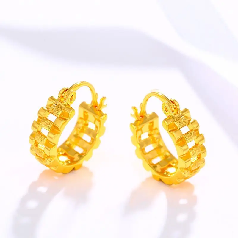 Wholesale --- 24 K Pure Gold Plated Tank Hoop Earrings for Women Fashion Jewelry