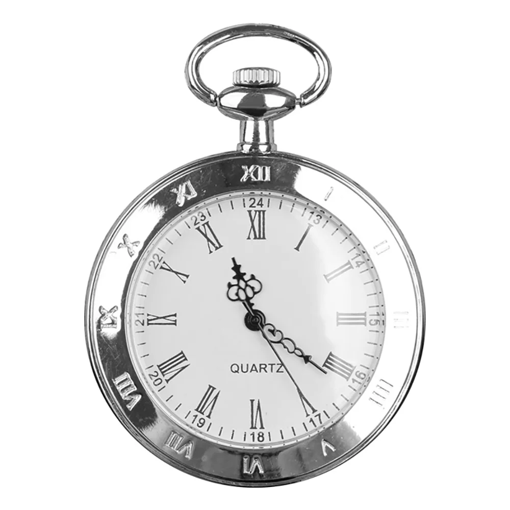 Vintage Roman Literal Transparent Quartz Pocket Watch Without Clamshell Necklace Fashion Stainless Steel Pendant Chain Watch