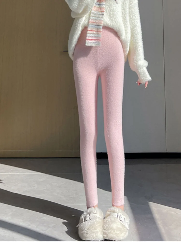 Leggings in pile di visone ispessito per capispalla autunno inverno da donna Pantaloni caldi lavorati a maglia Leggings elastici aderenti dimagranti