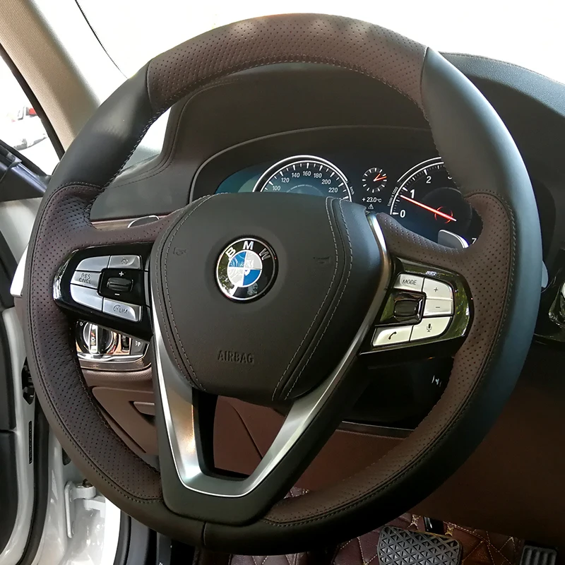 DIY Hand Sewing Car Steering Wheel Cover for BMW 5 7 Series 525 530li 540 730i 740 Car Genuine Leather Interior Accessories