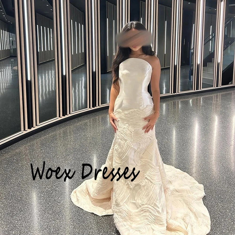 Abito da sera in raso beige senza spalline personalizzato con applicazioni senza maniche con abito da festa con strascico Abito da ballo lungo fino al pavimento a sirena