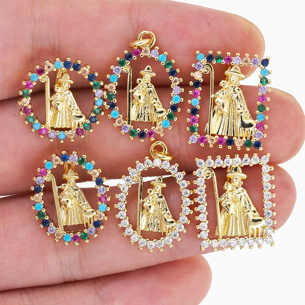 Hip Hop God Of Death Saint Holy Santa Muerte Pendant Necklace Rainbow CZ Gold Plated Christian Jewelry Accessories For Women Men