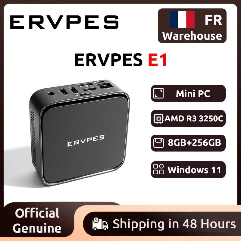 Mini PC ERVPES E1, AMD Ryzen 3 3250C, 8GB DDR4, 256GB SSD, Windows 11 Pro, Wifi de Doble Banda, BT5.2, Mini Computadora de Escritorio para Oficina