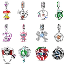 925 Silver Red Apple Green Spirit Snake Pendants Pink Robot Camera Charms Beads Fit Qikaola 925 Original Bracelets DIY Jewelry