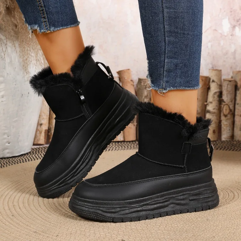 Snow Boots Winter 2025 New Platform Versatile Booties Fleece Thickened Cotton Shoes