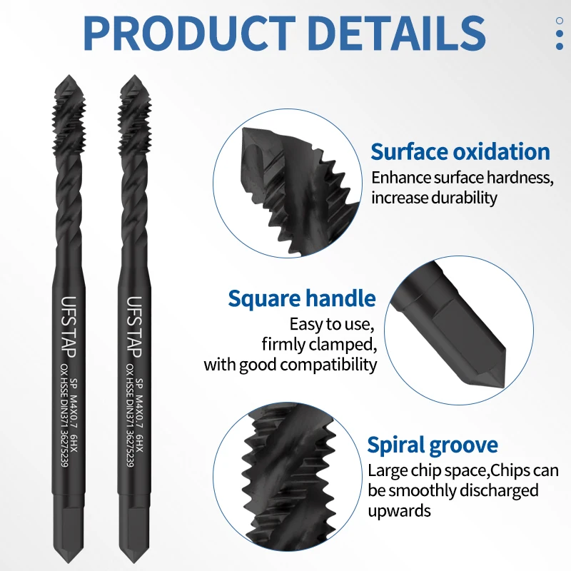 

UFS TAP HSSE-M35 DIN 371 376 Standard Spiral Pointed Tap Fluted M2 M2.5 M3 M4 M5 M6 M8 M10 M12 6HX Machine Screw Thread Taps