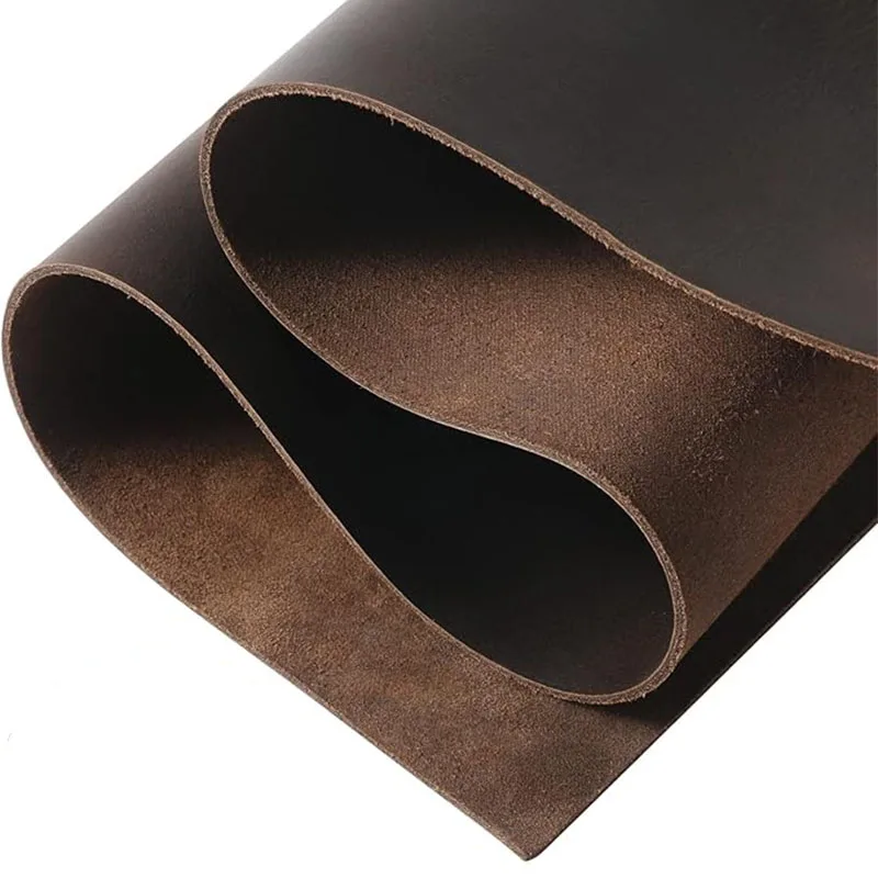 Coffee-brown stiff 2mm genuine oil-waxed crazy horse leather, full-grain cowhide for crafting vintage-style backpacks, wallets,