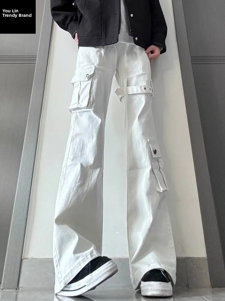 

American Vibe High Waist Denim Jeans Men's Trendy High Street Knife Workwear Pants Belted Narrow Version Micro Flared Pants