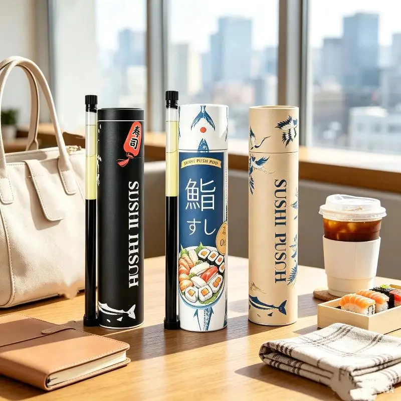Круглый контейнер для суши с соусником и трубочкой, пищевой бумажный тубус, контейнер для суши с механизмом выдвижения, инструменты для самостоятельной упаковки суши