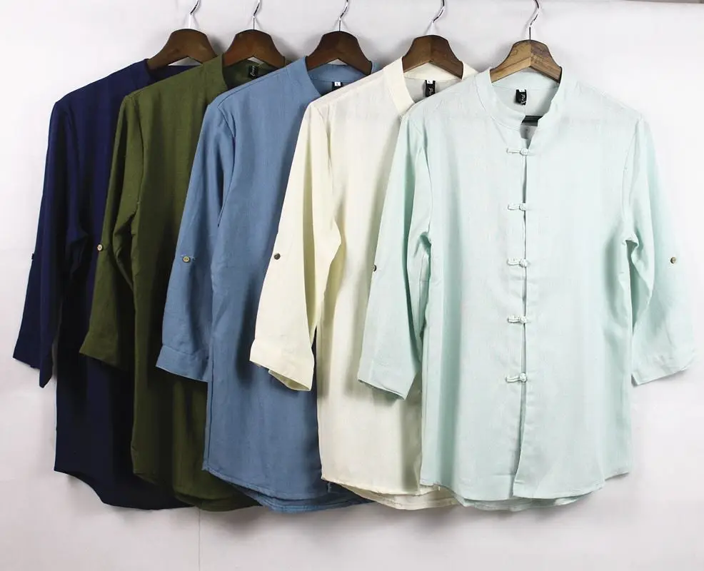 

Bruce Sle Cotton Linen Kung Fu irt Men's Youth Spring Autumn Loose Fit Regular Thin Seven Sve Long irt