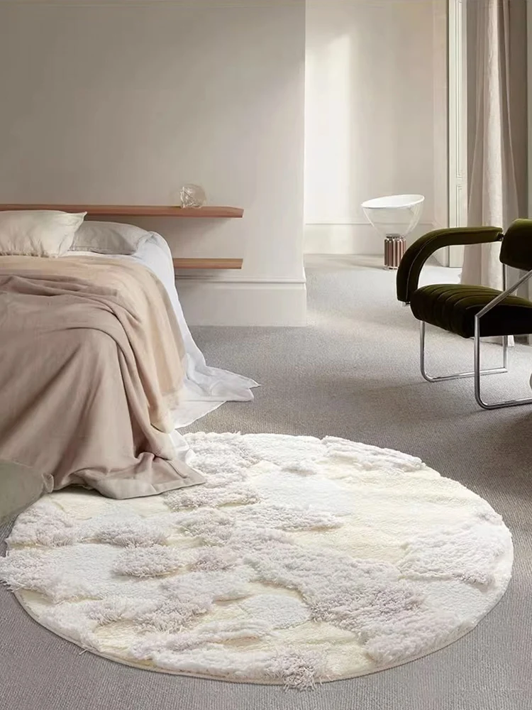 Tufting Beige Round Carpet Large Living Room Round Sofa Rugs Decor Cloakroom Floor Mat Bedroom Bedside Home Rugs