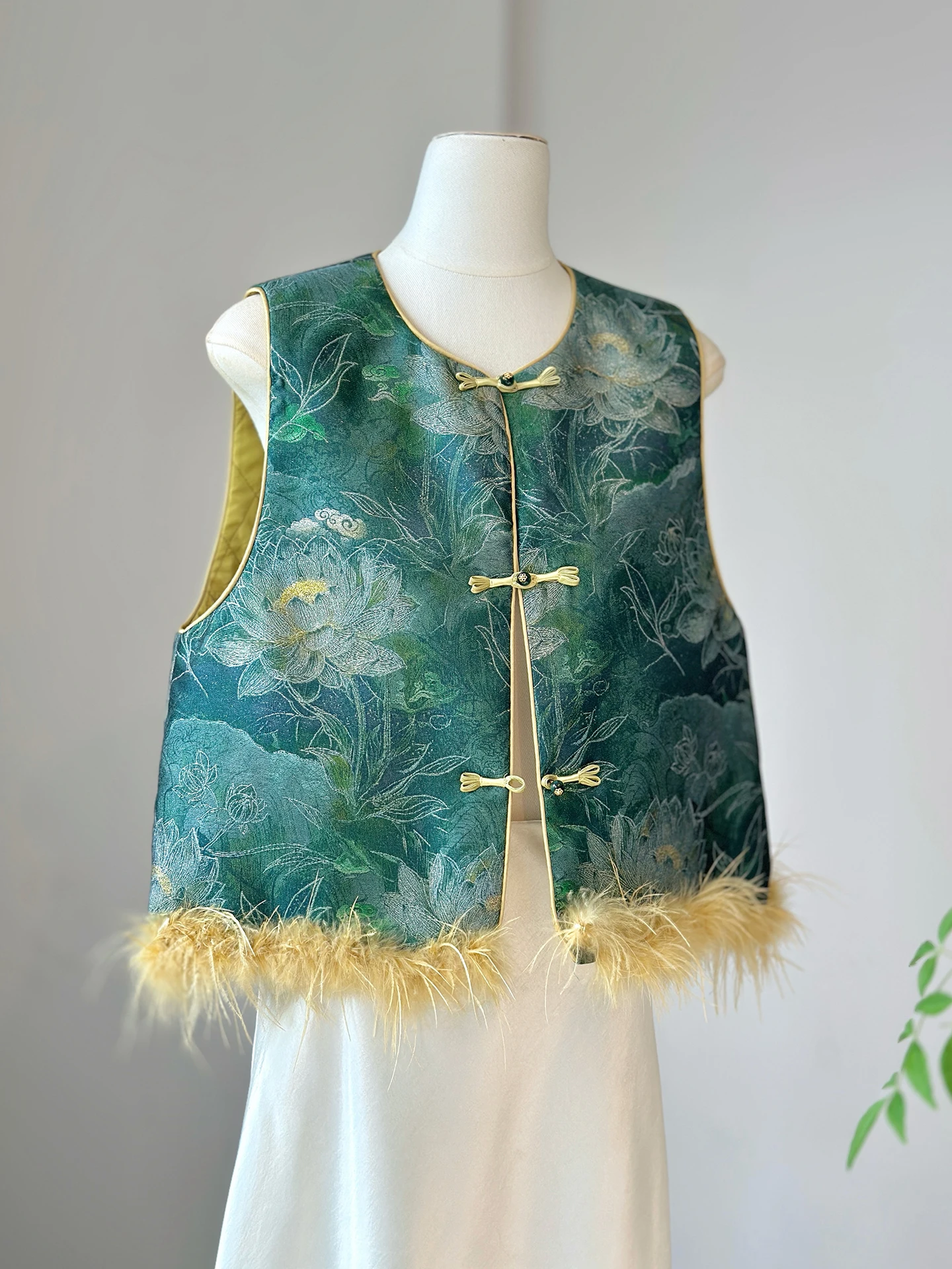 Green High-Grade National Style Daily Quilted Vest Autumn and Winter Wear Western Youthful-Looking Outer New Chinese