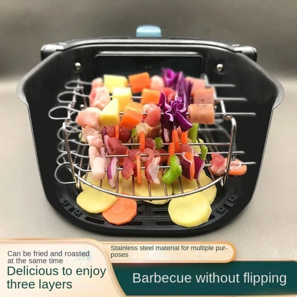Easy to Use Stainless Steel Barbecue Bracket Three Layer Cooking Rack Roast Meat Picks Air Fryer Rack Air Electric Fryer