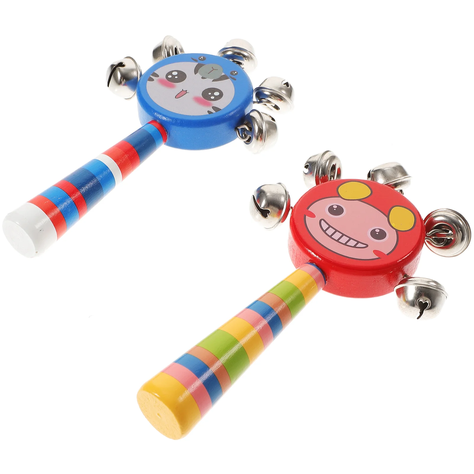 2 PCS Early Education Educational Hand Bell Cartoon Rattle Newborn Shaking Baby Infant Musical Wooden