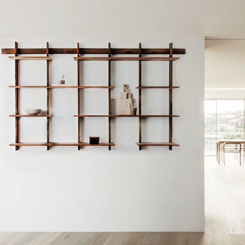 Living room wall shelf, bedroom multi-layer wall bookshelf simple solid wood sofa wall storage rack milk tea shop