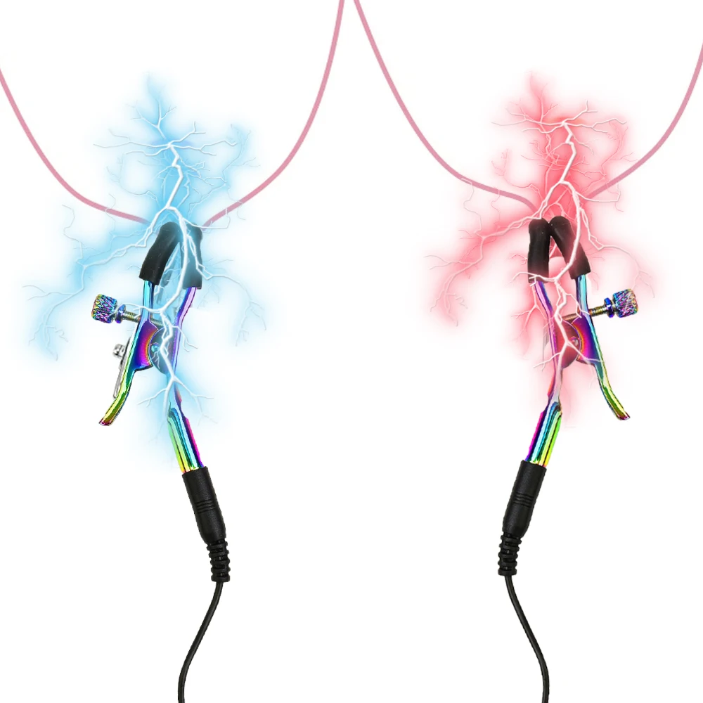 Electric Shock Nipple Clamps Clips Rainbow Rose Metal Electro Shock Breast Bondage Slave Fetish Medical Themed Massager Sex Toy