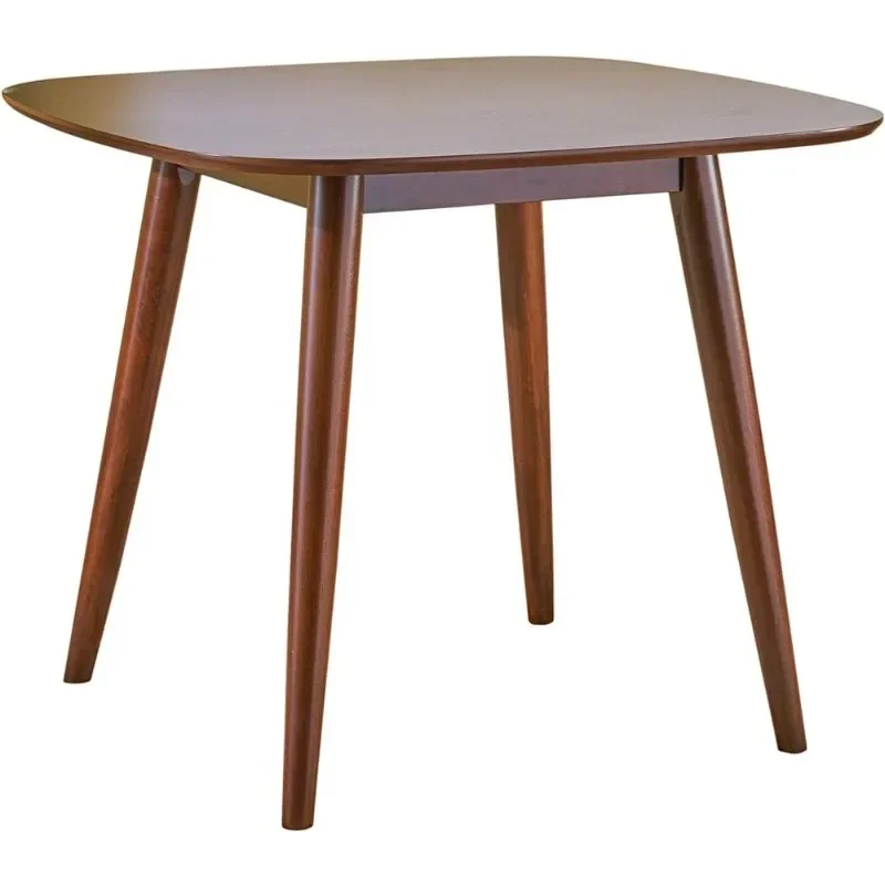 Bass Mid Century Modern Square Faux Wood Dining Table, Walnut Finish, 35.75D x 35.75W x 30H in