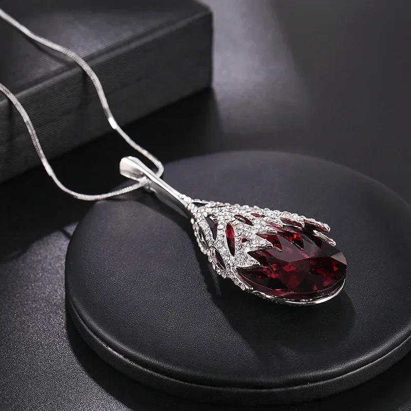 Big Crystal Water Drop Pendant Long Necklace for Women 2026 Vintage Jewelry Elegant Statement Jewelry Kolye