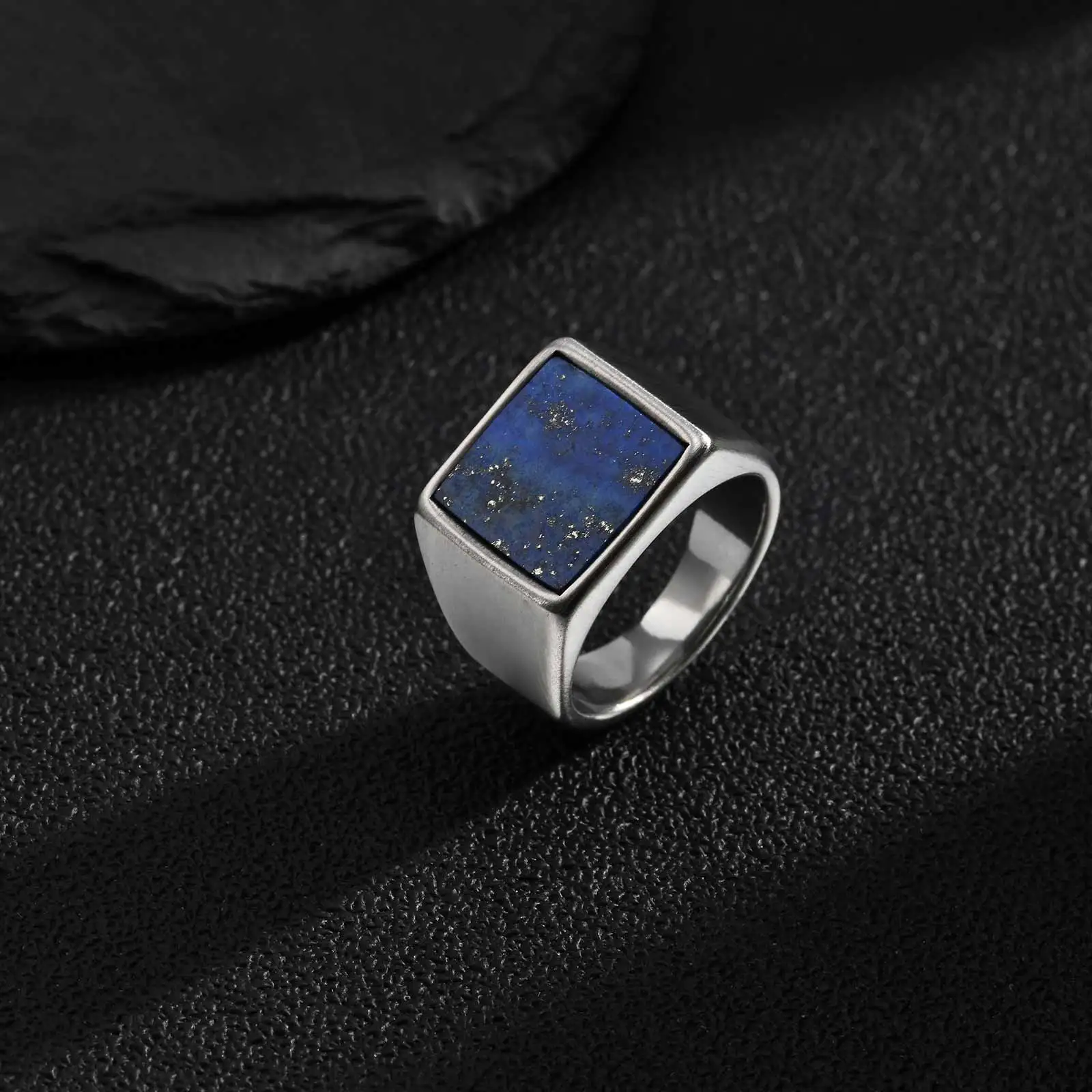 Vnox Siegelring aus Edelstahl für Herren, Fingerring mit Lapislazuli-Einlage, klassischer geometrischer Ring, Schmuckgeschenk für den täglichen Gebrauch und Partys – Detail 5
