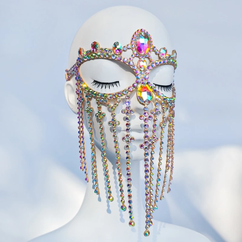 

customized belly dance tassel face curtain exotic style mask dance annual party performance with heavy handmade rhinestone mask