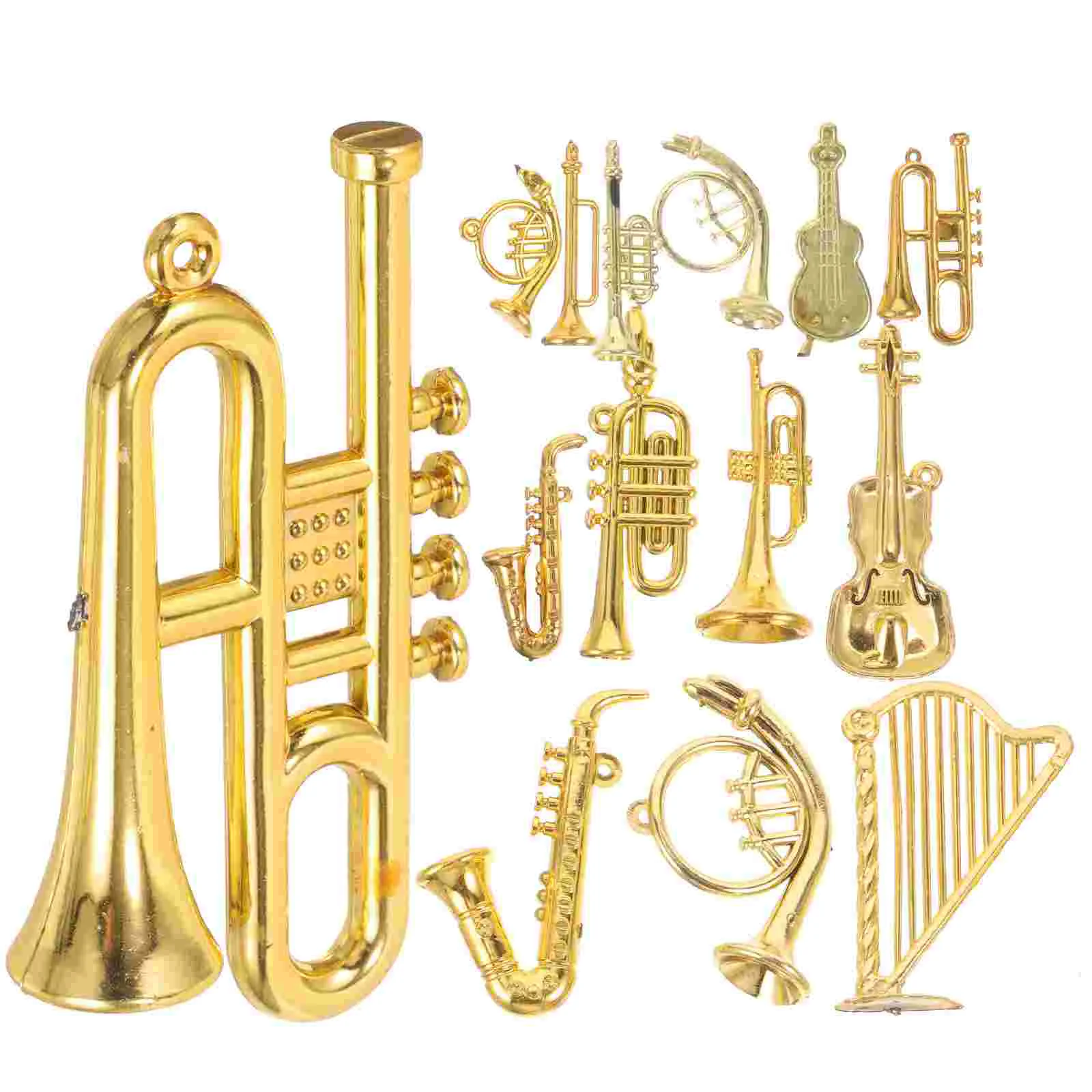 14 ชิ้นของเล่นคริสต์มาสขนาดเล็กเครื่องดนตรีจี้ House Instruments ชุด Xmas อุปกรณ์เสริม Miniature Golden Decor