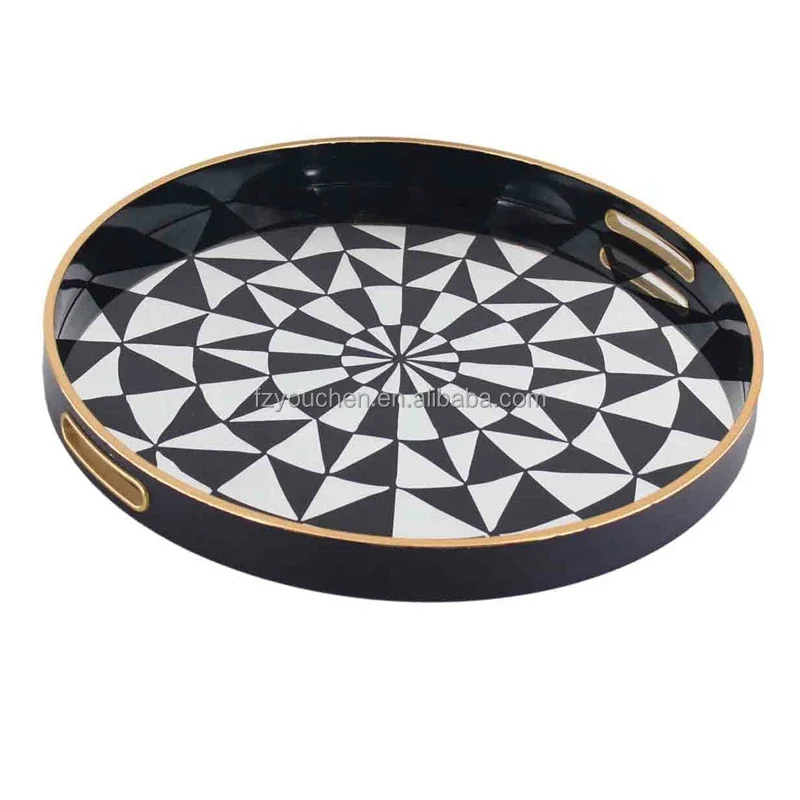 MSet of 2 Black Faux Marble Perfume Decorative Modern Glass Tray for Home Decor