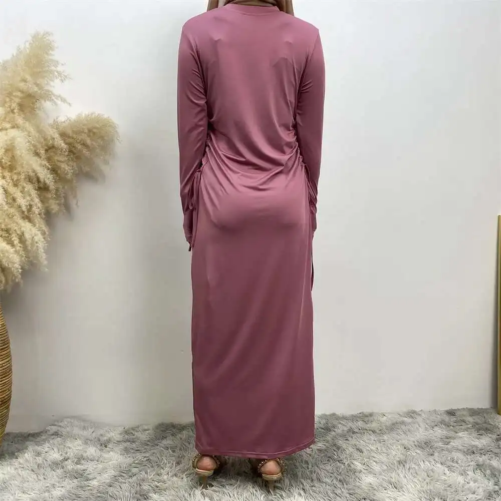 Robe arabe à manches longues, couleur unie, avec cordon de serrage sur le côté, pour femmes, Abaya, Ramadan, dubaï, luxe, Islam, élégante, 6736