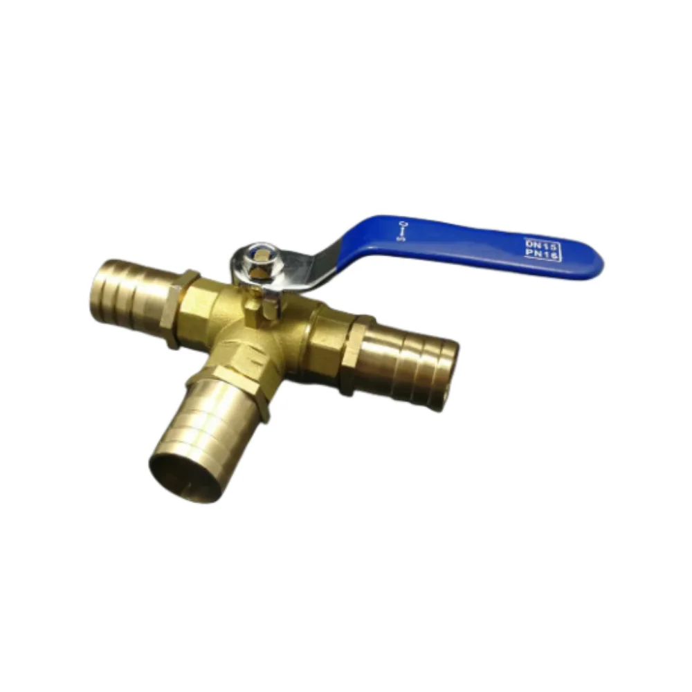 Valvola a sfera in ottone con porta a T a tre vie con ardiglione per tubo da 10mm per aria olio d'acqua
