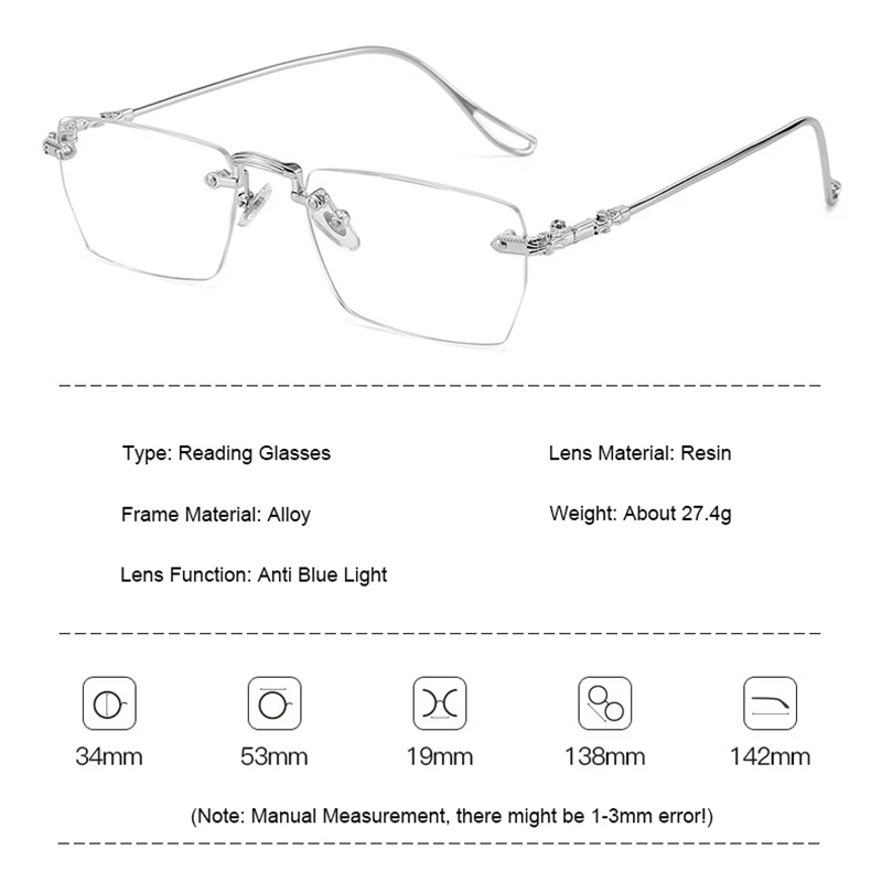 Ahora Men's Rimless Reading Glasses Frame Women Men Ultralight Business Myopia/Presbyopia Optical Eyewear 0 1.0 1.5 2.0 2.5 3.0 image 6