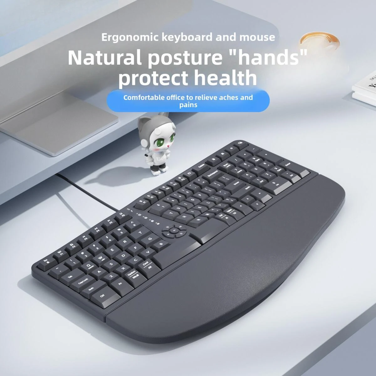 

Creative Arch Design Ergonomics Wired Keyboard With Wrist Rest and Hand Support Adjustable Angle Office Keyboard For Computer