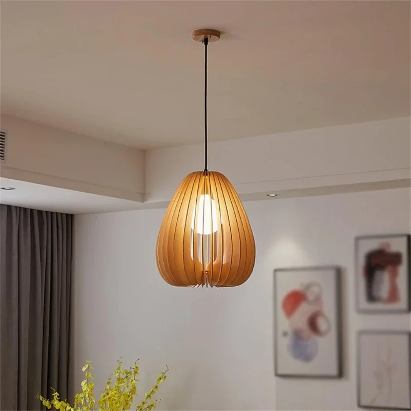 Chinese Style Wooden Apple Pendant Light Wabi Sabi Retro Restaurant Study Tea Room Homestay Wooden Decorative Light