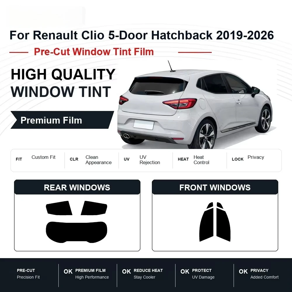 Pre-Cut Privacy Window Film Fits Renault Clio 5-Door Hatchback 2019-2026, UV & Heat Rejection Tint for All Vehicle Windows