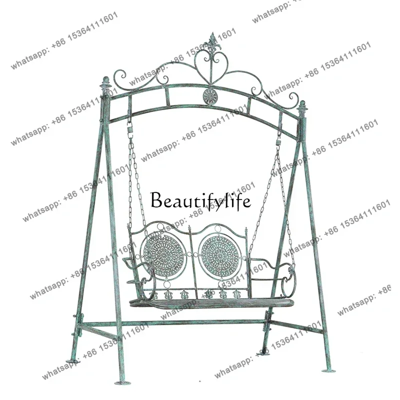 American Retro Distressed Iron Outdoor Courtyard Double Swing Rocking Chair Terrace Garden Decoration