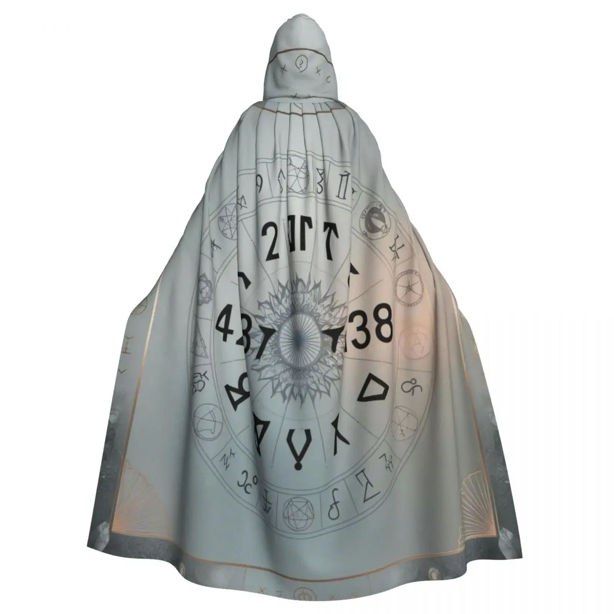 Clock With Numbers Hooded Cloak Polyester Unisex Witch Cape Costume Accessory