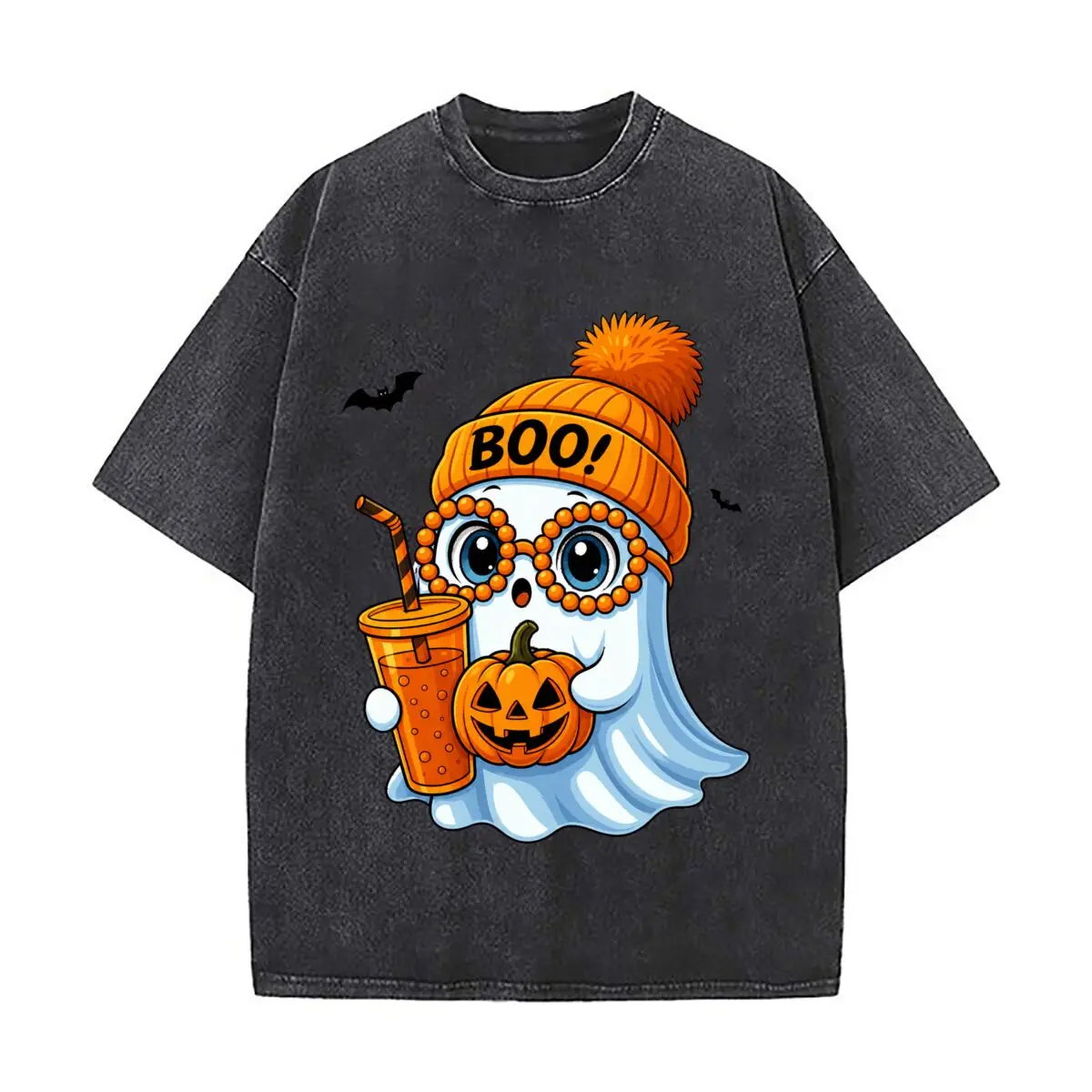 Gorro Boo Ghost naranja con gafas, calabaza, Halloween, murciélago, estilo vintage desgastado, holgado, para el día a día en el campus