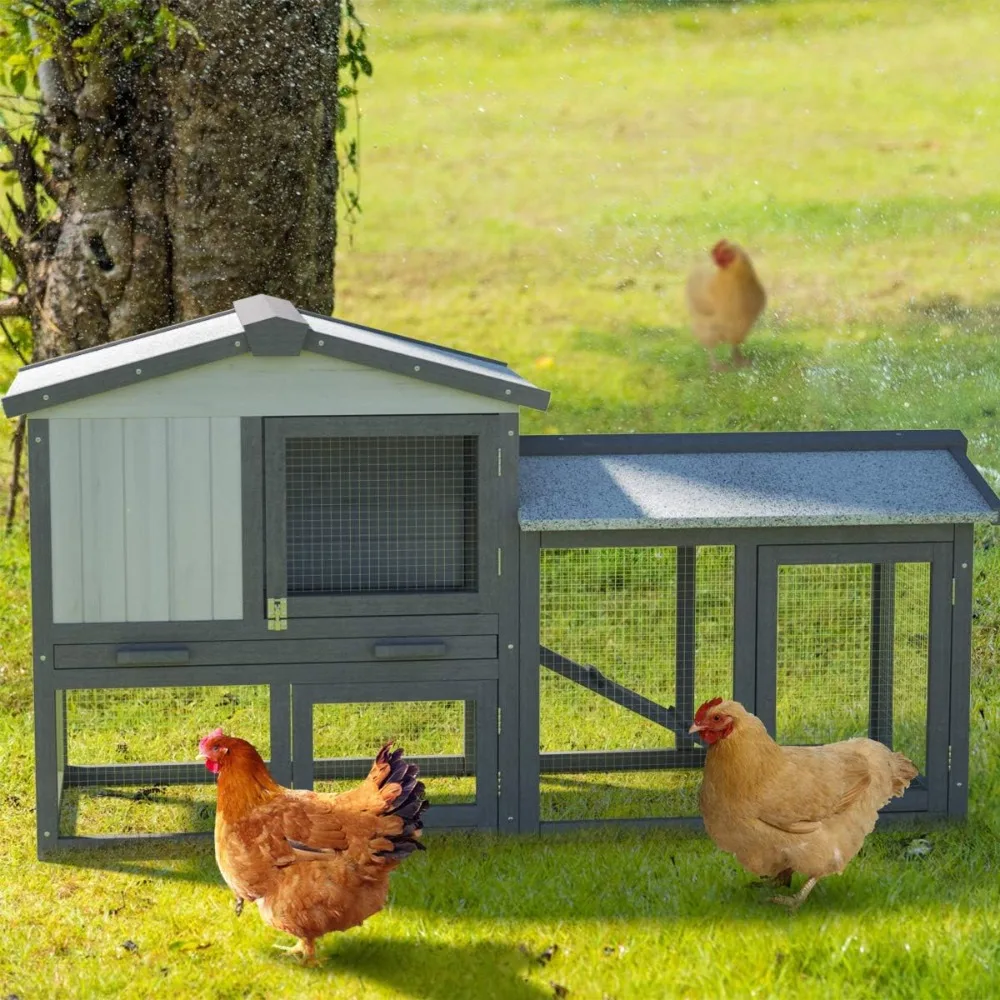 

Large Chicken Coop, 58‘’ Wooden Hen House Outdoor Backyard Garden Bunny Rabbit Hutch with Ventilation Door, Removable T