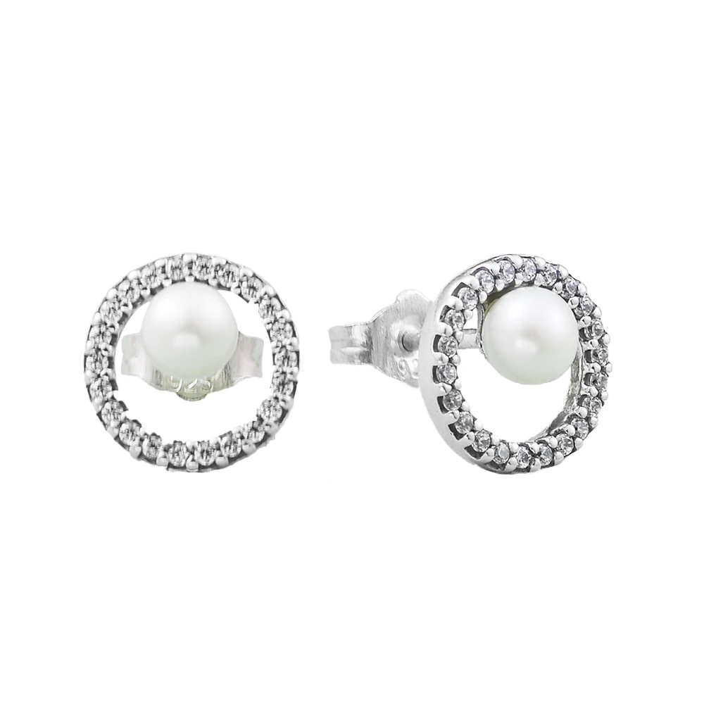 2024 Treated Cultured Pearl & Pave Halo Stud Earring For Women 925 Sterling Silver DIY Fashion Small Earrings Jewellry Fine Girl