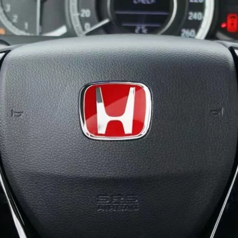 Car Steering Wheel Emblem H-Sticker For Honda Civic Accord City CRV Jade Fit Odyssey Hybrid Red Black Blue Interior Modification