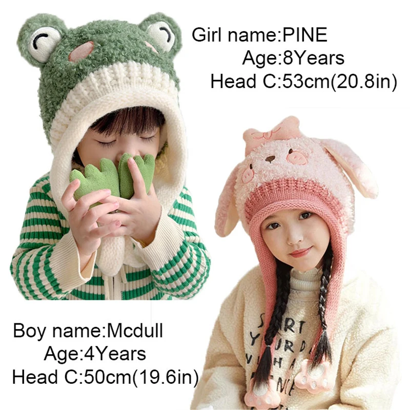 Kids Cartoon Hats Winter Children Wool Knit Earflap Hats for Cold Weather Child Ear Protection Hat Baby Boy/Girl Windproof Caps