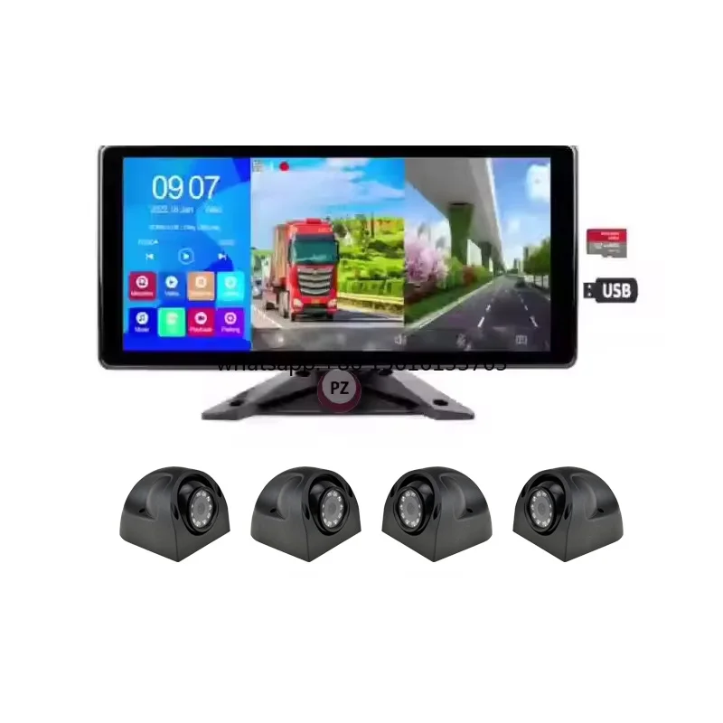 

10.36 Inch 4K Video Recorder Dash Cam Truck Monitor IPS Touch Screen CarPlay Auto 4 Camera 360 Degree Safety System IP68