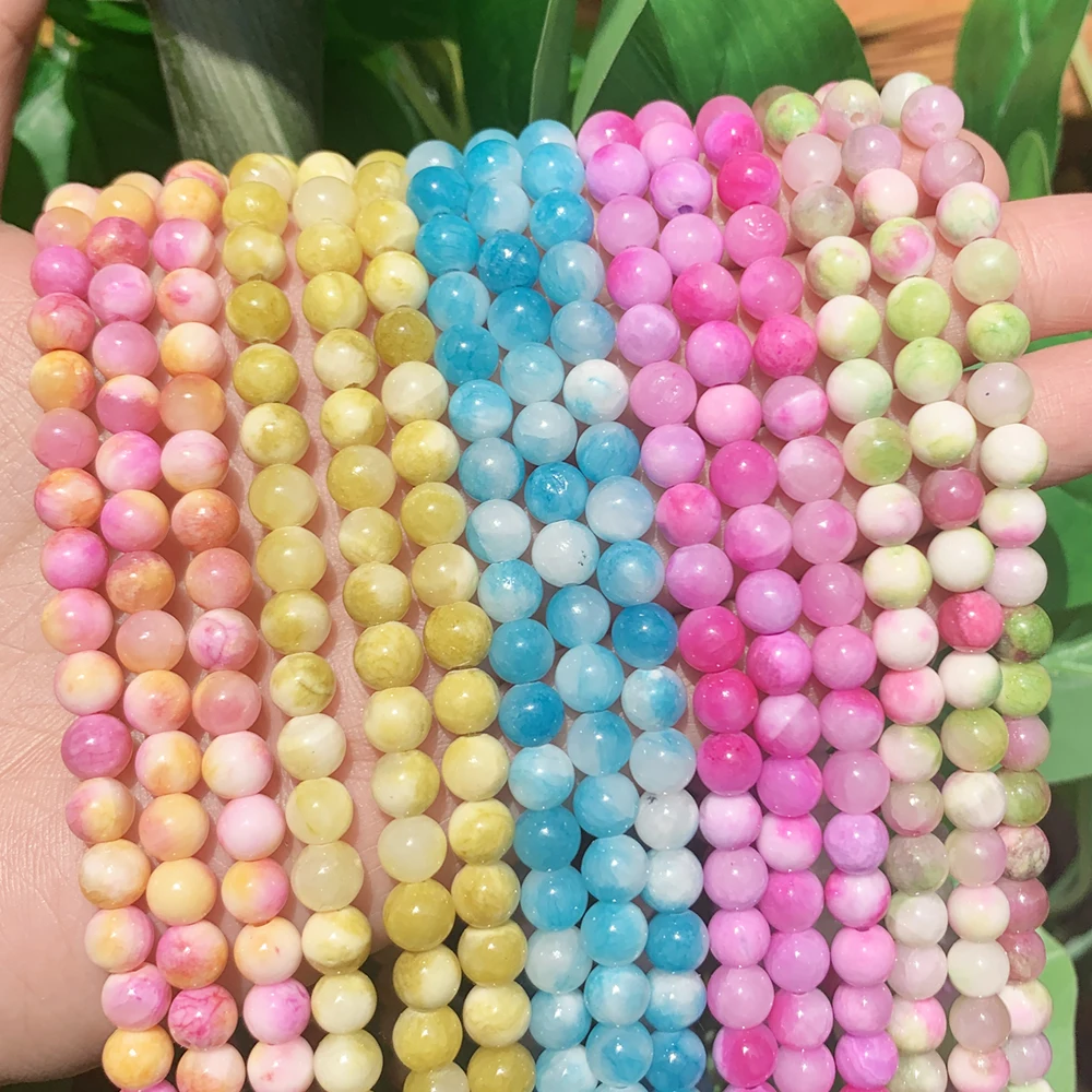 Pink White Persian Jades Natural Stone Bedas for Jewelry Making Loose Round Beads Handmade DIY Necklace Bracelet Accessories 15'