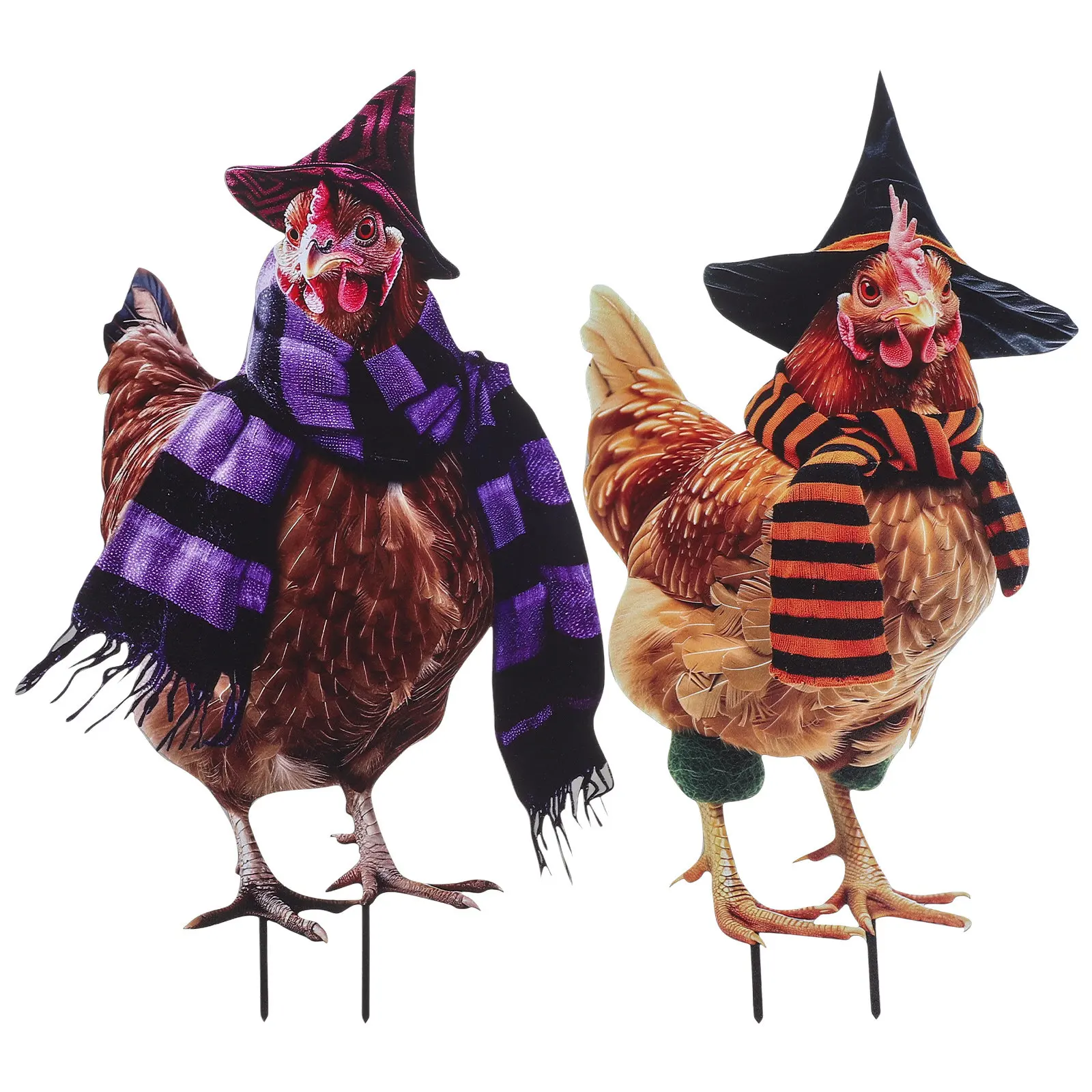Metal Chicken Garden Stakes 2 Piece Halloween Rooster Yard Decor Outdoor Lawn Ornaments