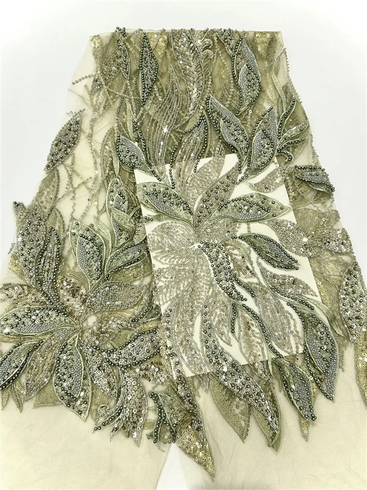 Afrikaanse zware kralen kant stof, Nigeriaanse pailletten bruidegom stof, bruiloft feestjurk, hoge kwaliteit, 5 yards, 2025
