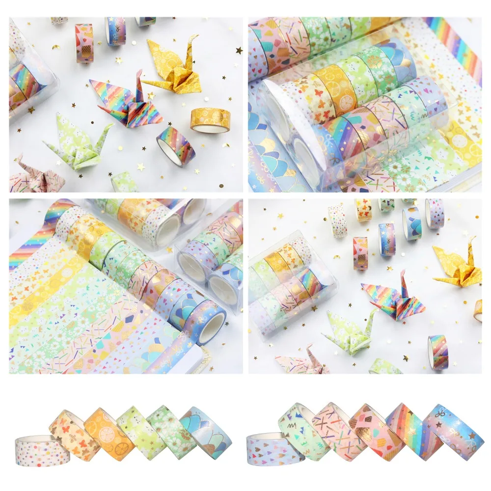 12Pcs Washi Tape Washi Tape Set Bronzing 15mm Wide Masking Tape Pattern Printed Candy Color Washi Masking Tape Gift Wrapping