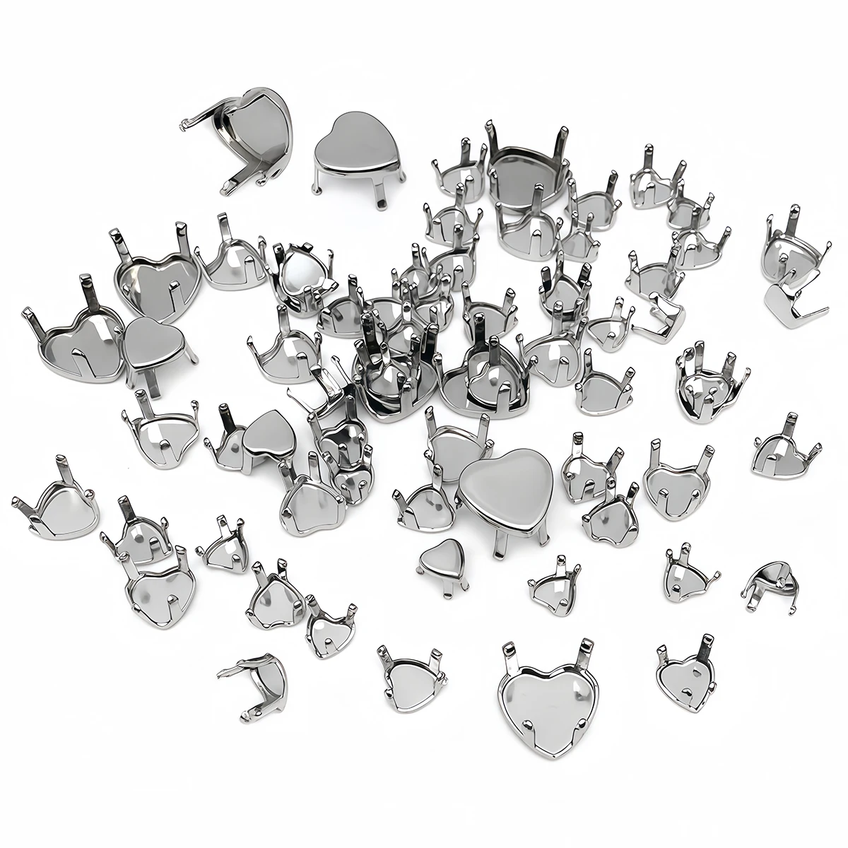 50 Stück Edelstahl Herzförmige Leere Krallenfassungen für Ohrringe, Schmuckherstellung, Edle Strass- und Kristallsteinhalter – Detail 4