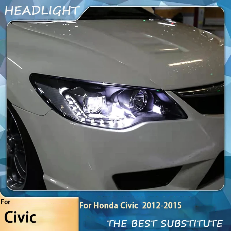 For Honda Civic FD2 2012-2015 LED Headlight Turn Signal High Beam Angel Eye Projector Lens Headlights Honda Auto Parts