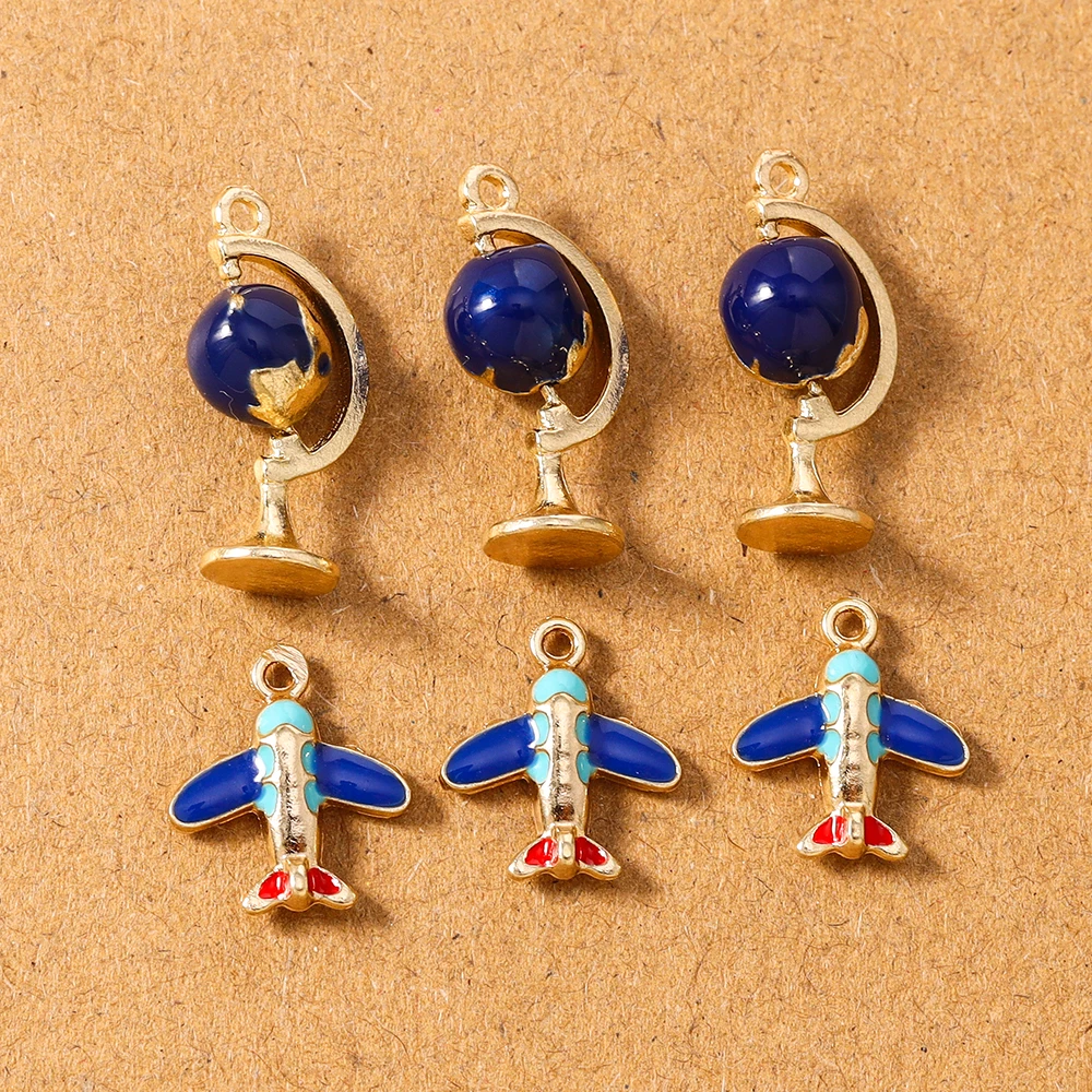 

10pcs Cute Enamel Globe Airplane Charms Pendants for Jewelry Making Necklace Earrings DIY Bracelet Accessories Supplies