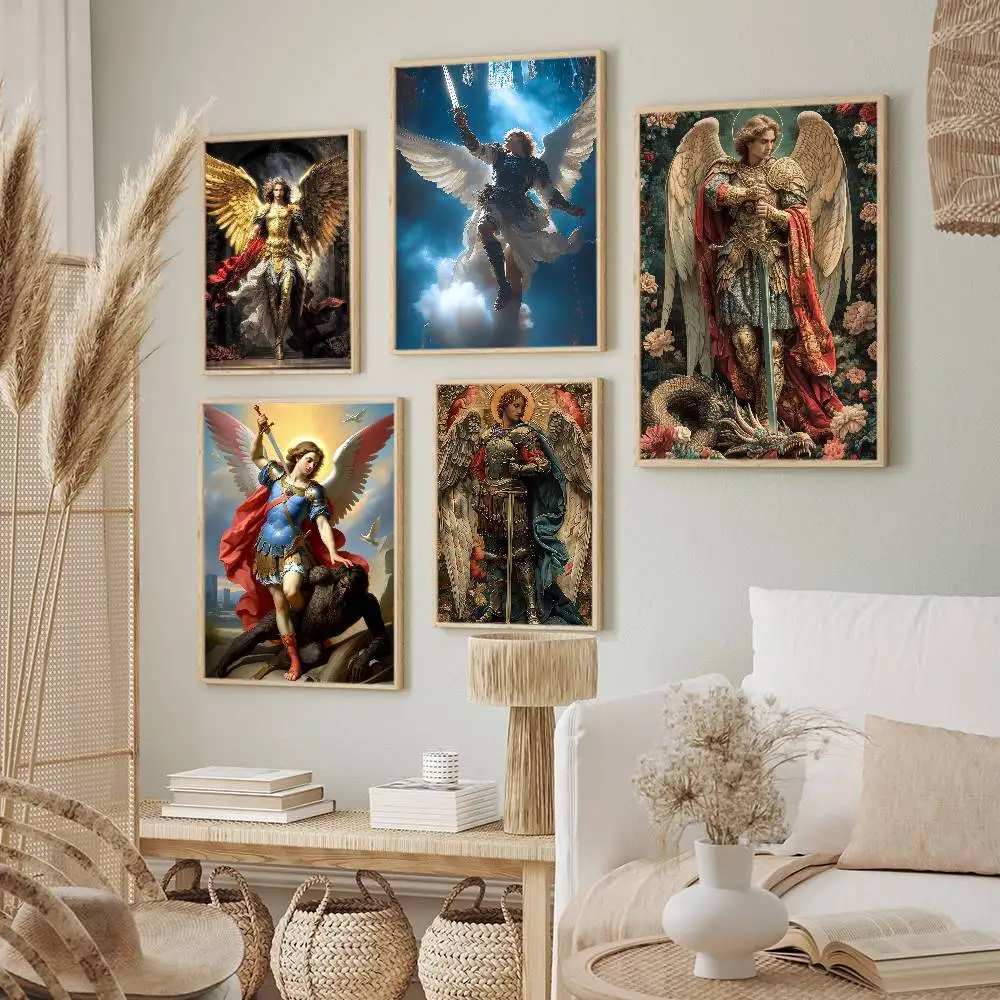 الملائكة المقدسة مايكل ملصق جدار قماش اللوحة لنادي غرفة المعيشة ديكور المنزل #1