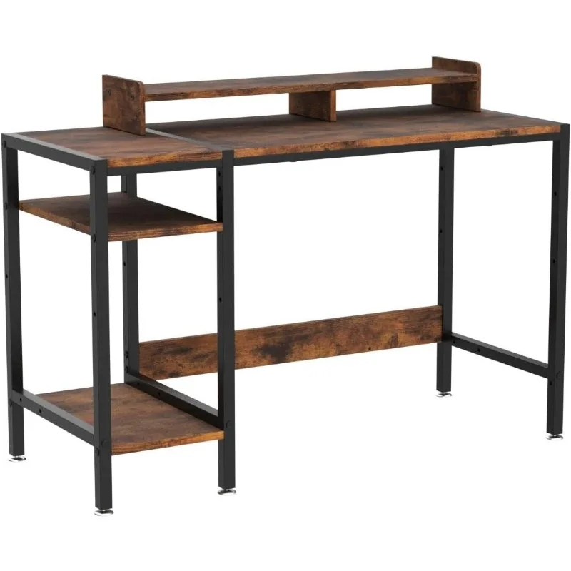 Petit bureau d'ordinateur avec support de moniteur, bureau de jeu, bureau à domicile avec rangement, bureau AMPA rustique pour 2 moniteurs, 39 pouces